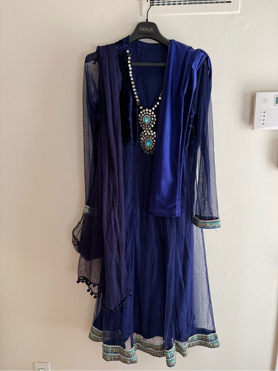 India Boutique Dresses & Skirts - Women’s Elegant Royal Blue Anarkali with Embellished Trim